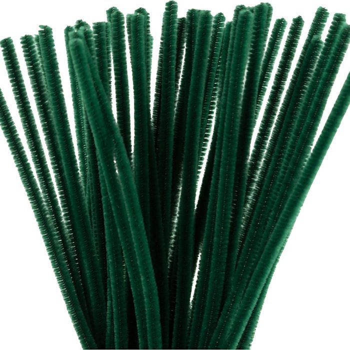 Chenille, L: 30 cm, thickness 6 mm, dark green, 50 pc/ 1 pack