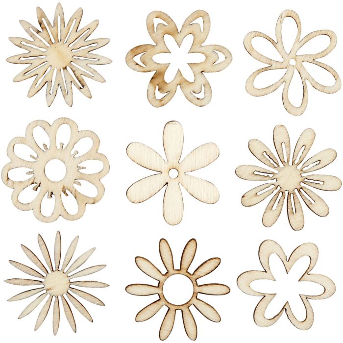 Wooden decorations, flowers, size 28 mm, 45 pc/ 1 pack