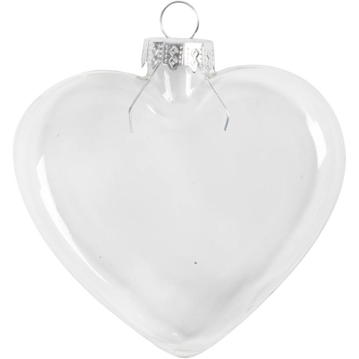 Flat Glass Heart, H: 7,8 cm, W: 9 cm, 6 pc/ 1 pack