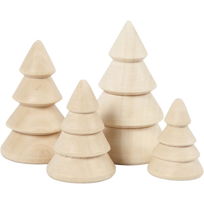 Christmas Trees, H: 3,3+4,3+5,3+6,3 cm, dia. 2,3+3+3,2+4 cm, 4 pc/ 1 pack