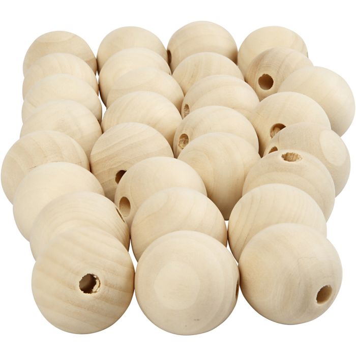 Wooden Bead, dia. 25 mm, hole size 4,5 mm, natural, 100 pc/ 1 pack