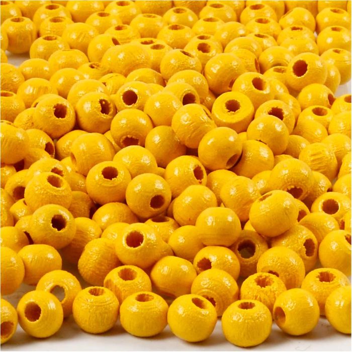 Wooden Beads, dia. 5 mm, hole size 1,5 mm, ca. 150 pc, yellow, 6 g/ 1 pack