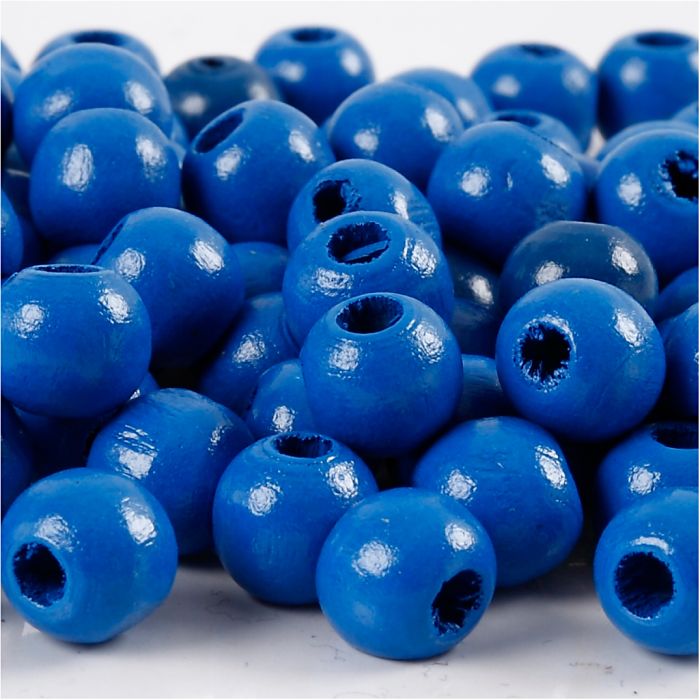 Wooden Beads, dia. 12 mm, hole size 3 mm, ca. 40 pc, blue, 22 g/ 1 pack