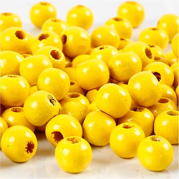 Wooden Beads, dia. 8 mm, hole size 2 mm, ca. 80 pc, yellow, 15 g/ 1 pack