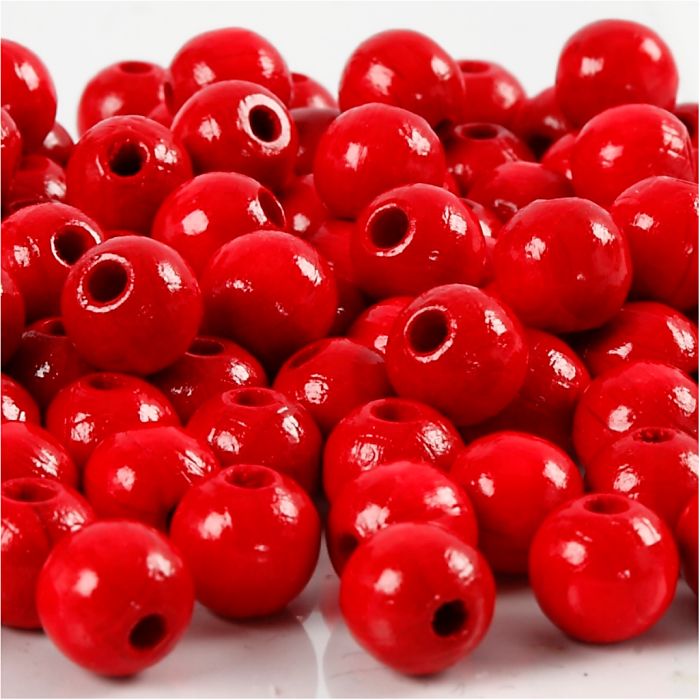 Wooden Beads, dia. 8 mm, hole size 2 mm, ca. 80 pc, red, 15 g/ 1 pack