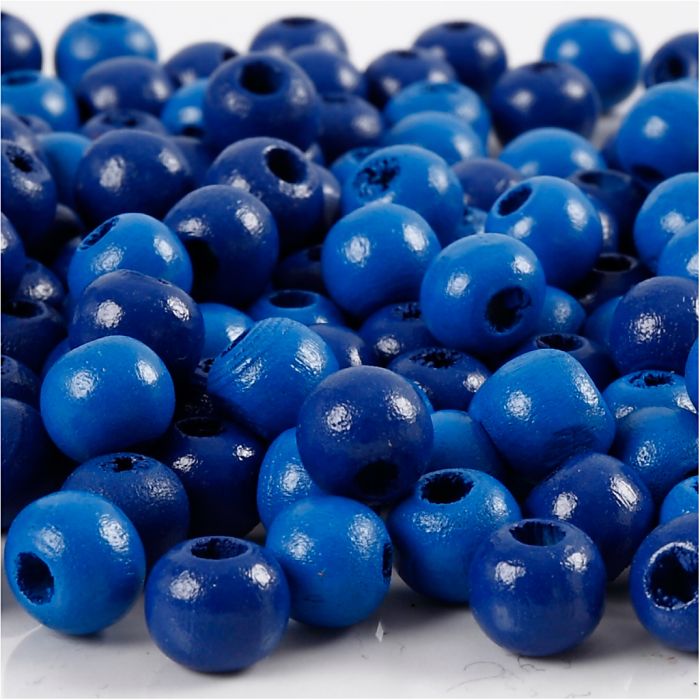 Wooden Beads, dia. 8 mm, hole size 2 mm, ca. 80 pc, blue, 15 g/ 1 pack