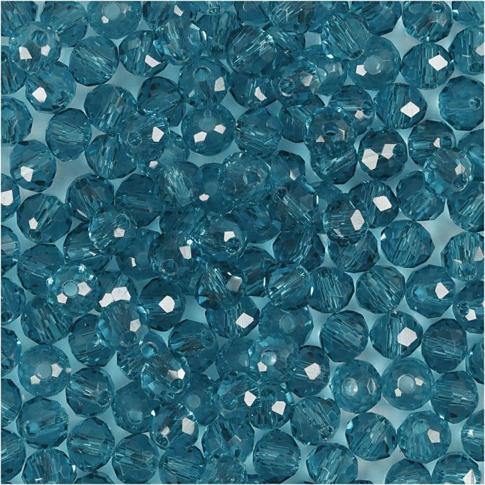 Faceted Beads, dia. 4 mm, hole size 1 mm, turquoise, 45 pc/ 1 pack