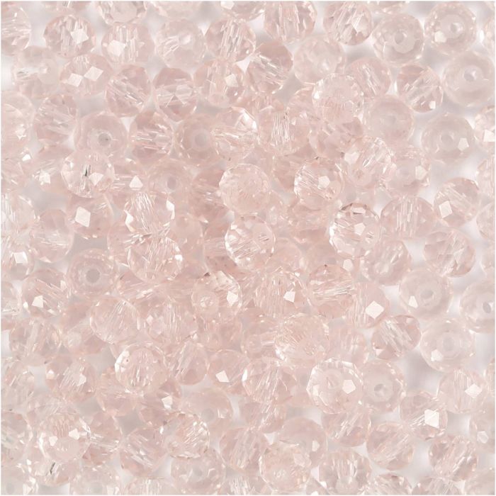 Faceted Beads, dia. 4 mm, hole size 1 mm, light rose, 45 pc/ 1 pack