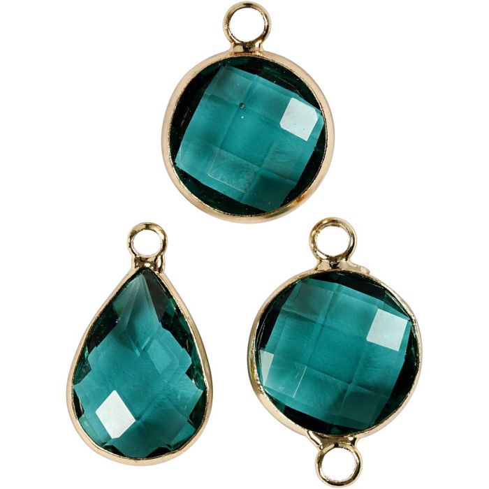 Jewellery Pendant, H: 15-20 mm, hole size 2 mm, green, 6 pc/ 1 pack