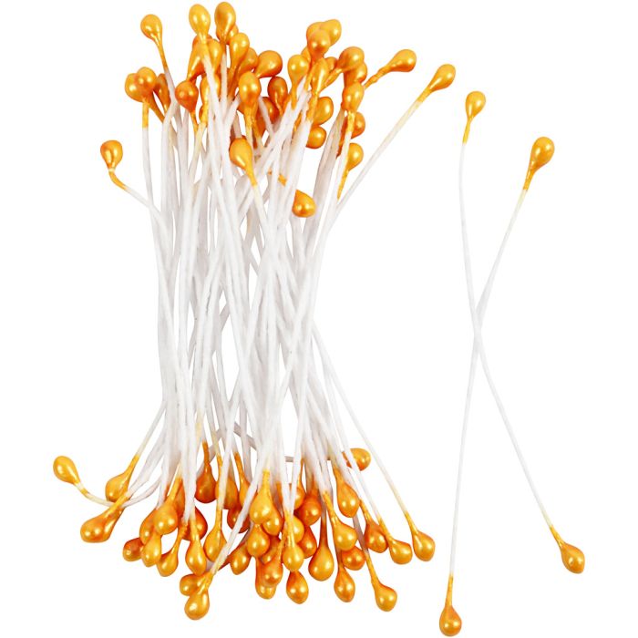 Flower Stamens, L: 6,4 cm, dia. 2 mm, metallic orange, 100 pc/ 1 pack