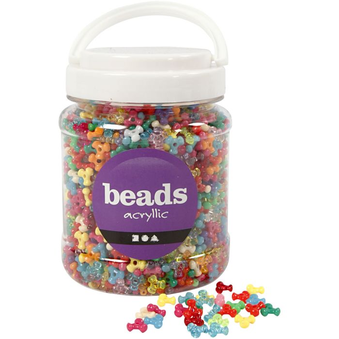 Tri-Beads, dia. 10 mm, hole size 2 mm, ca. 2800 pc, assorted colours, 385 g, 700 ml/ 1 tub