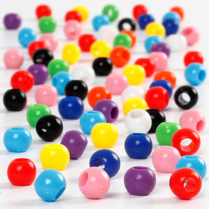 Pony Beads, dia. 6 mm, hole size 3 mm, ca. 600 pc, 75 g, 125 ml/ 1 pack