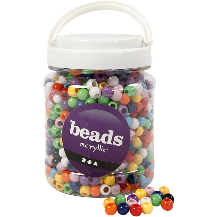 Pony Beads, dia. 10 mm, hole size 4,5 mm, ca. 1135 pc, assorted colours, 430 g, 700 ml/ 1 tub