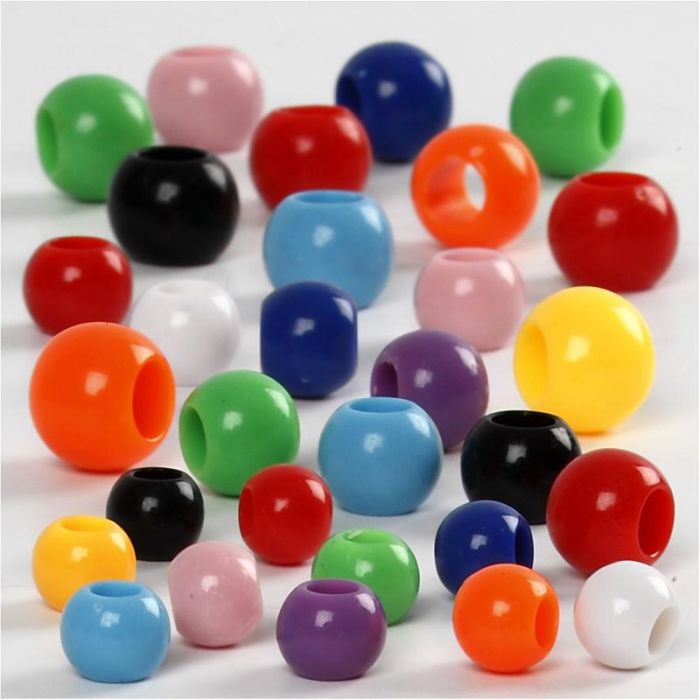 Pony Beads, size 6-10 mm, hole size 3-5 mm, ca. 444 pc, 85 g, 150 ml/ 1 pack