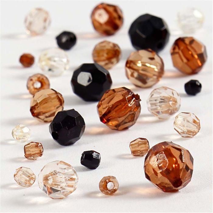 Facet Beads, size 4-12 mm, hole size 1-2,5 mm, ca. 170 pc, golden, 50 g/ 1 pack