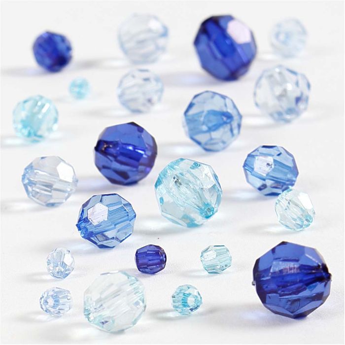 Facet Beads, size 4-12 mm, hole size 1-2,5 mm, ca. 170 pc, blue harmony, 45 g/ 1 pack