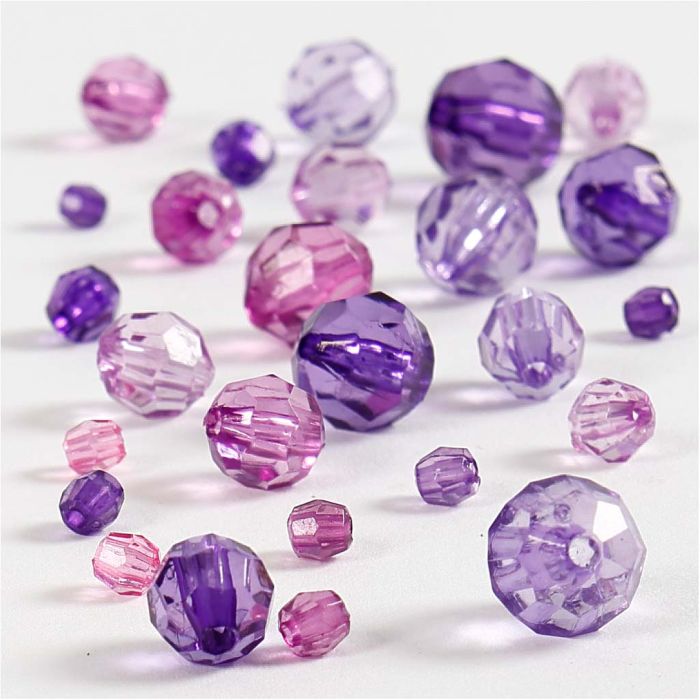 Facet Beads, size 4-12 mm, hole size 1-2,5 mm, ca. 170 pc, purple, 45 g/ 1 pack