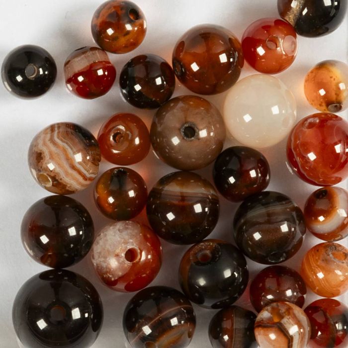 Agate stone beads, dia. 6+8+10 mm, hole size 0,9-1 mm, dark brown, 28 pc/ 1 pack
