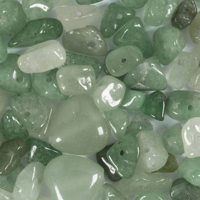 Crystal beads, Aventurine, dia. 7-12 mm, hole size 1 mm, green, 63 pc/ 1 pack