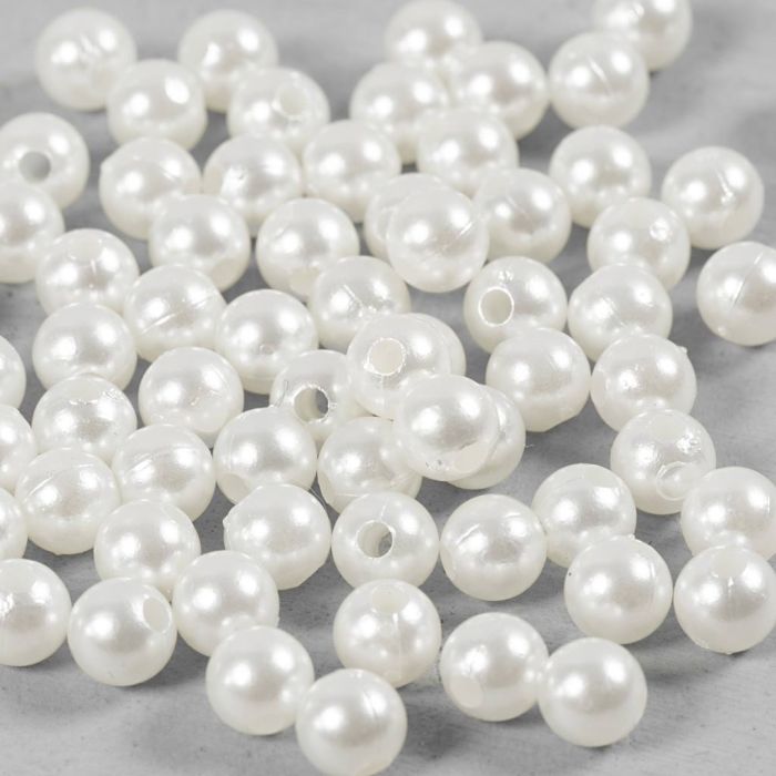 Wax Beads, dia. 6 mm, hole size 1,9 mm, mother-of-pearl, 65 pc/ 1 pack