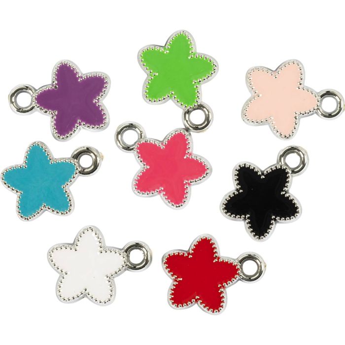 Silver Charms, star, assorted colours, 8 pc/ 1 pack