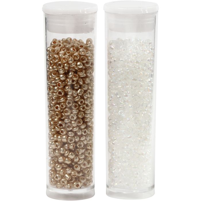 Rocaille seed beads, dia. 1,7 mm, size 15/0, hole size 0,5-0,8 mm, white, 2x7 g/ 1 pack