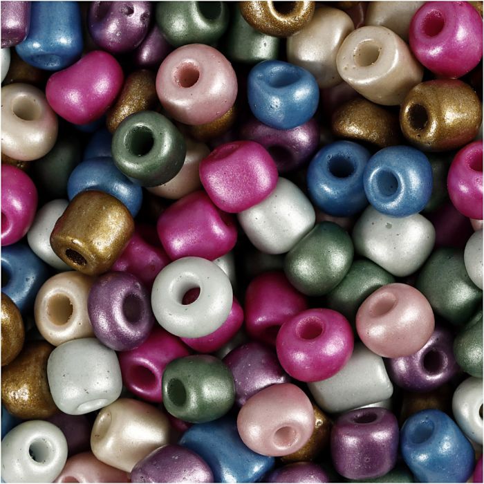 Rocaille seed beads, dia. 5 mm, size 4/0, hole size 1,2 mm, metallic colours, 720 g/ 1 tub