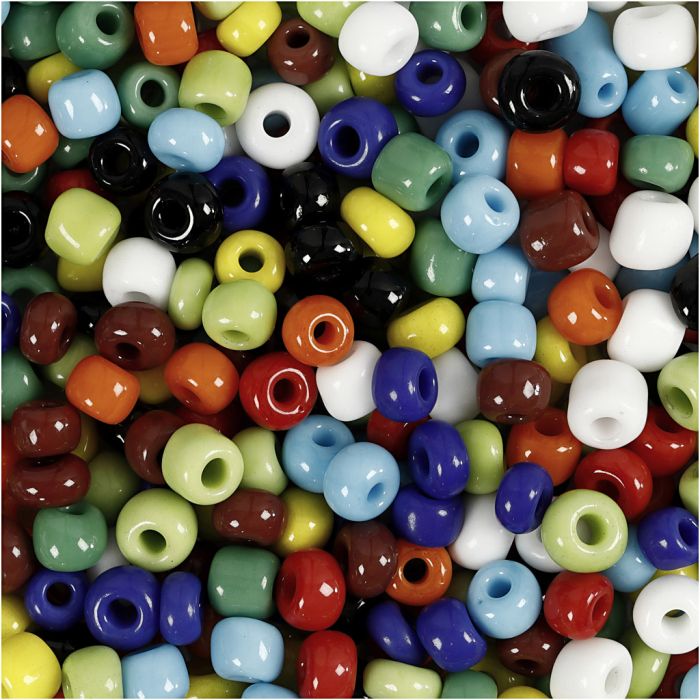 Rocaille seed beads, dia. 4 mm, size 6/0, hole size 0,9-1,2 mm, assorted colours, 130 g/ 1 pack