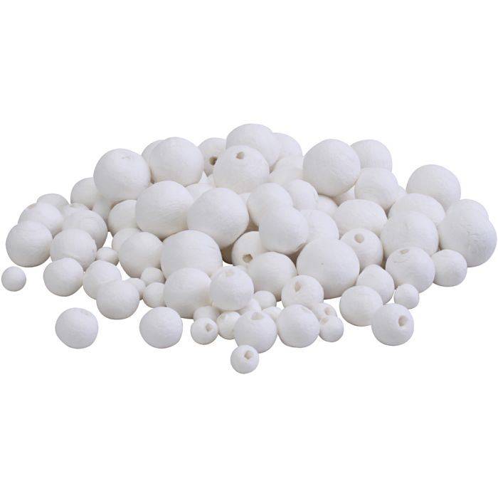 Compressed Cotton Balls, dia. 8+10+15+20 mm, white, 100 asstd./ 1 pack