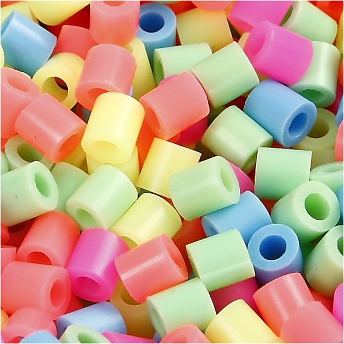 Fuse Beads, size 5x5 mm, hole size 2,5 mm, medium, pastel colours, 20000 pc/ 1 bucket