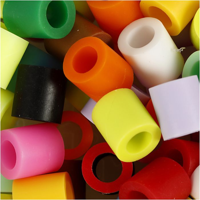 Fuse Beads, size 10x10 mm, hole size 5,5 mm, JUMBO, additional colours, 3200 asstd./ 1 pack