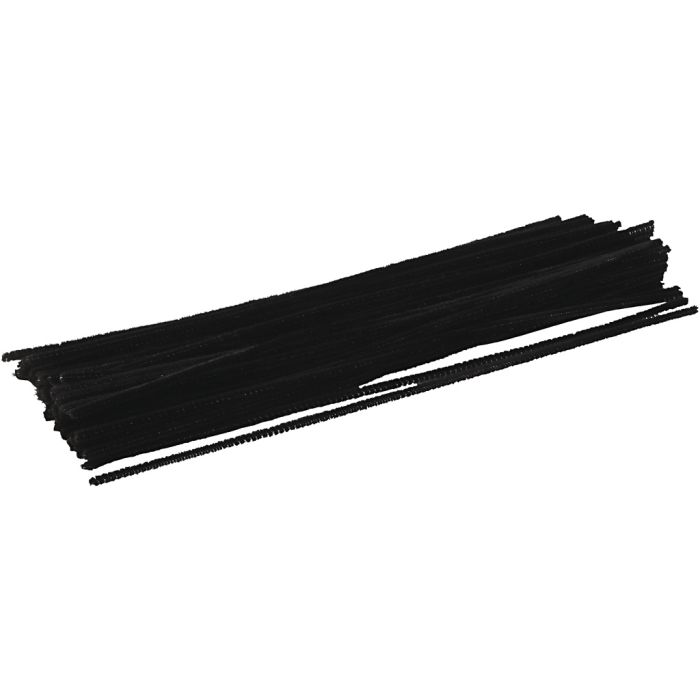 Chenille, L: 30 cm, thickness 4 mm, black, 50 pc/ 1 pack