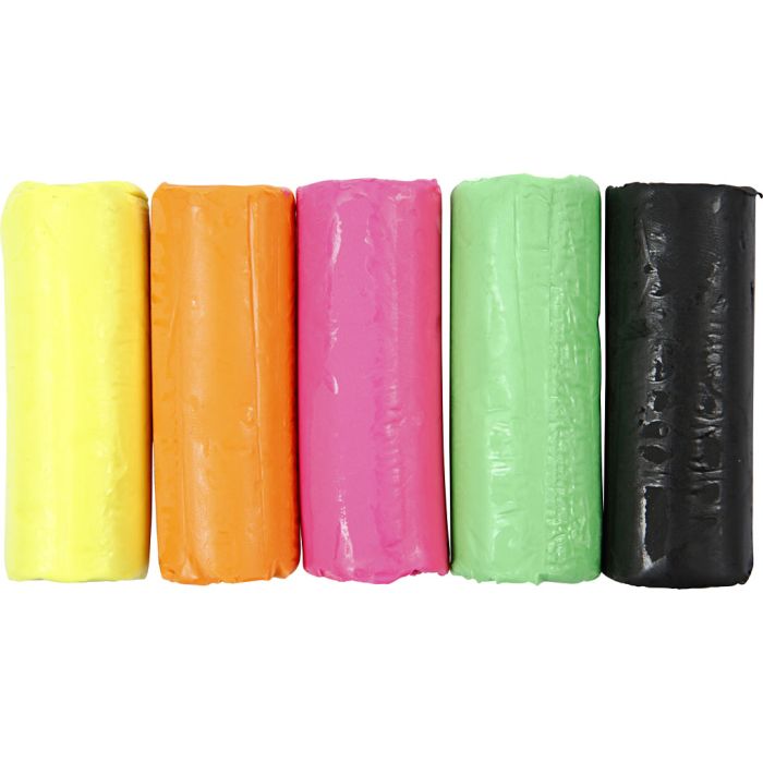 Modelling Clay, H: 9,5 cm, neon colours, 5x80 g/ 1 bucket