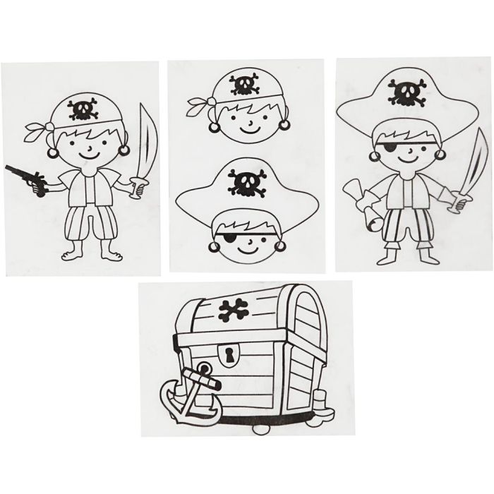 Shrink plastic sheets with motifs, pirates, sheet 10,5x14,5 cm, thickness 0,3 mm, matt transparent, 4 sheet/ 1 pack