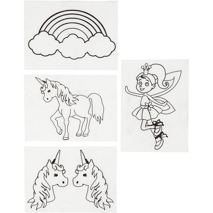 Shrink plastic sheets with motifs, unicorn, sheet 10,5x14,5 cm, thickness 0,3 mm, matt transparent, 4 sheet/ 1 pack