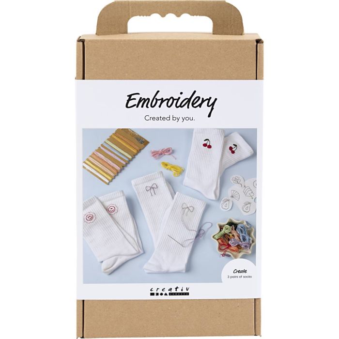 Craft Kit Embroidery, socks, white, 1 pack