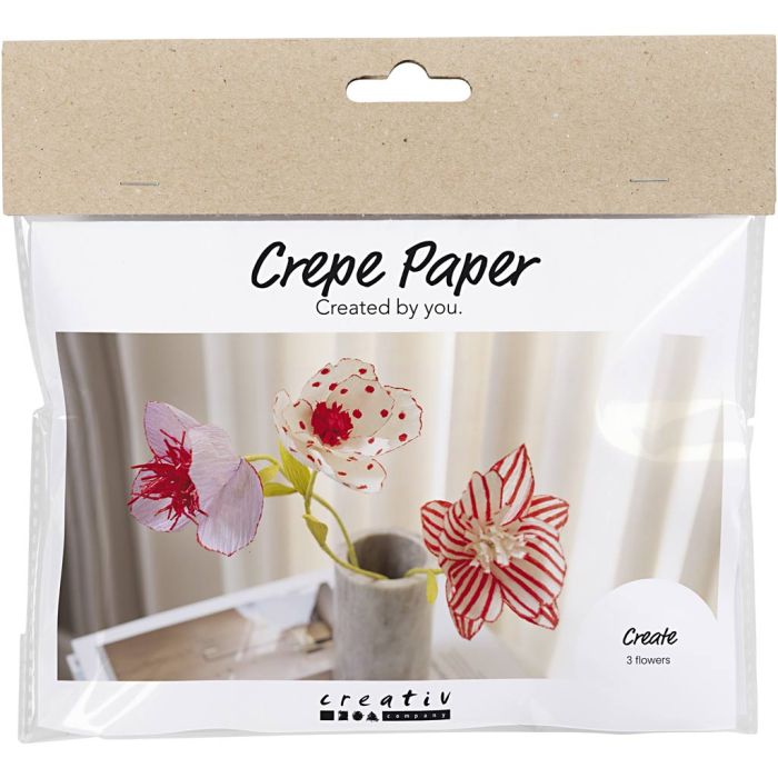Mini Craft Kit Crepe Paper, Flowers, pastel colours, 1 pack