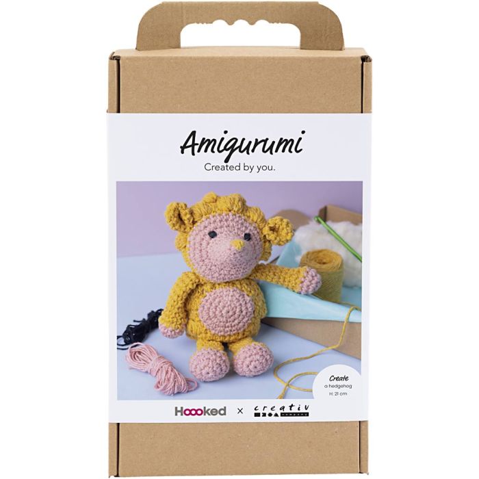 Craft Kit Amigurumi , Hedgehog, light rose, warm yellow, 1 pack