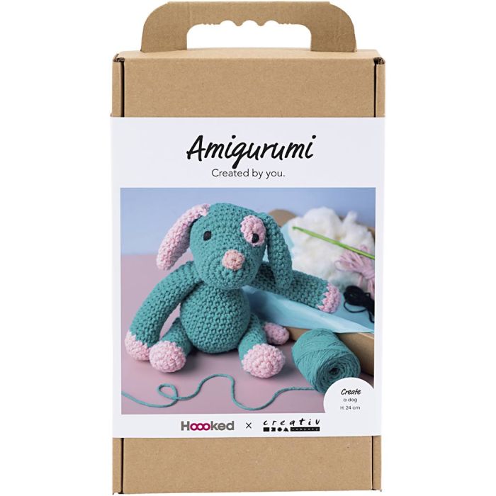 Craft Kit Amigurumi , Puppy, pastel pink, dark turquoise, 1 pack