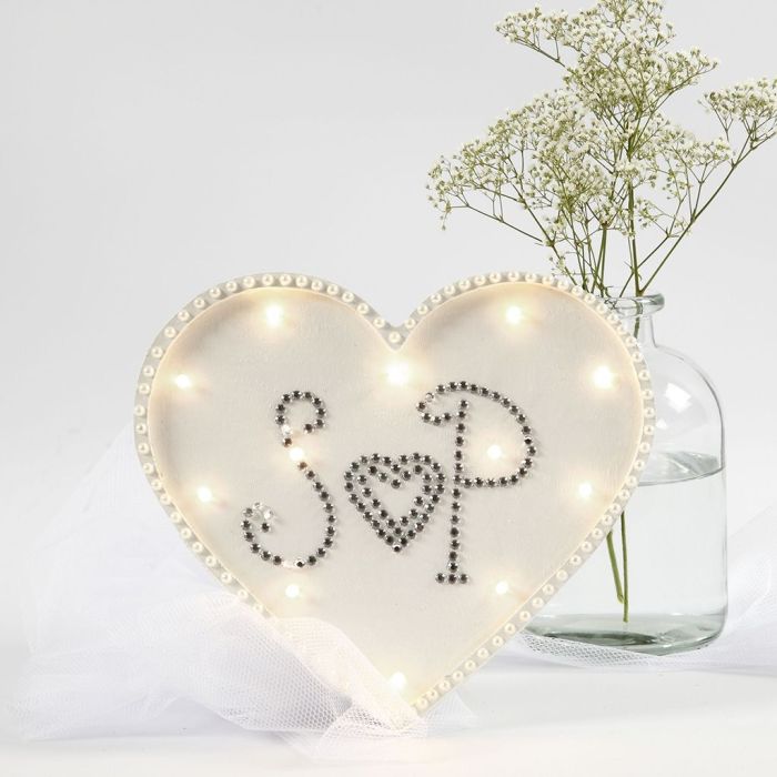 A heart-shaped Light Box decorated with Rhinestones and Half-Pearls
