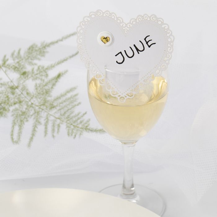 A heart-shaped Wedding Place Card with a Puffy Sticker