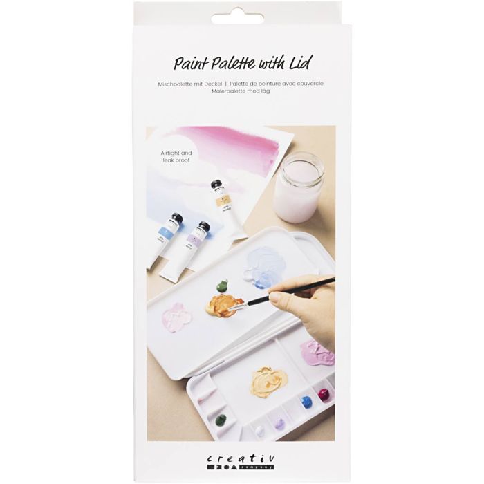 Paint Palette with Lid, size 27x12,7x2,3 cm, silver, white, 1 pc