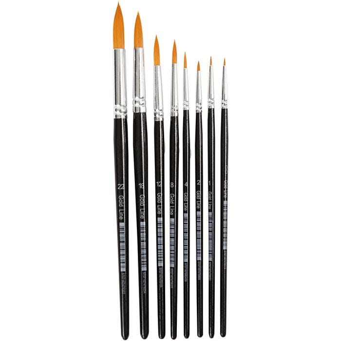 Nylon Brushes, no. 0+1+2+4+8+12+18+22, L: 16,5-21 cm, W: 1-8 mm, round, 8 pc/ 1 pack
