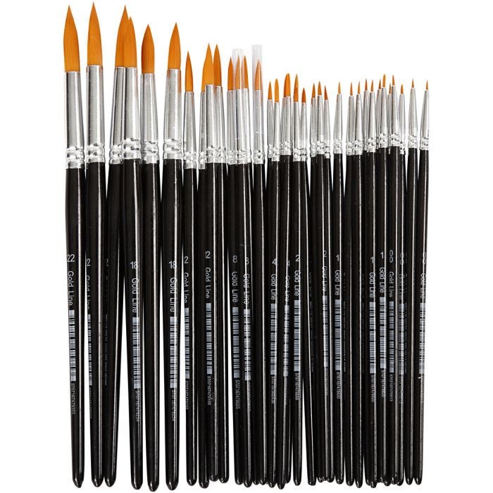Nylon Brushes, 0+1+2+4+8+12+18+22, L: 17-21,5 cm, W: 1-7 mm, round, 36pc/ 1 pack