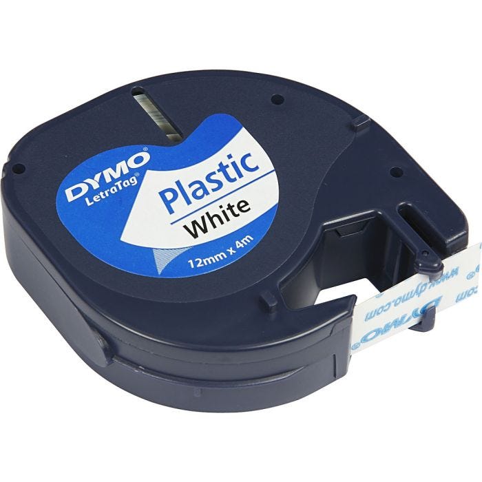 DYMO Plastic Tape, L: 4 M, W: 12 mm, white, 4 m/ 1 roll