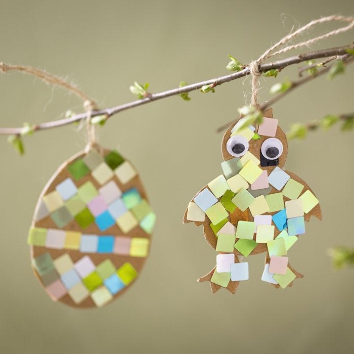 Påskekylling og påskeæg med mosaikker
