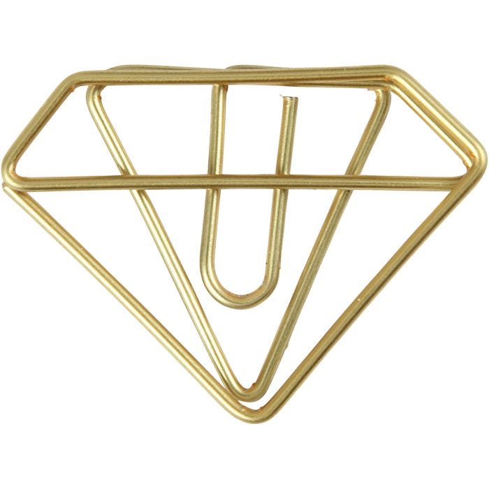 Metal Paperclips, diamond, H: 25 mm, W: 35 mm, gold, 6 pc/ 1 pack