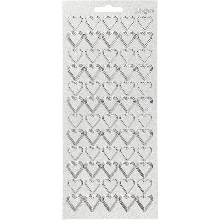 Stickers, hearts, sheet 10x23 cm, silver, 1 sheet