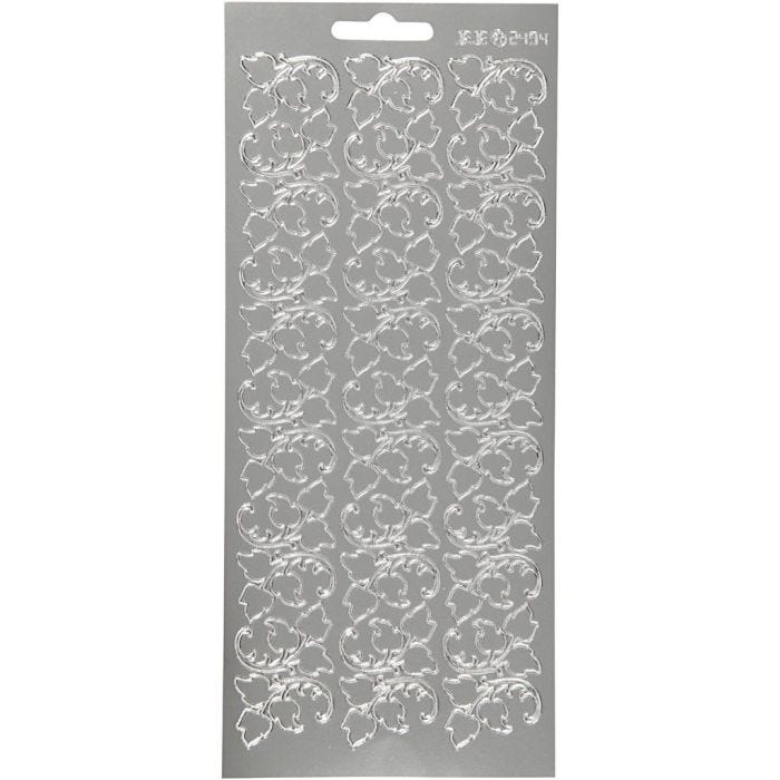 Stickers, leaves, sheet 10x23 cm, silver, 1 sheet