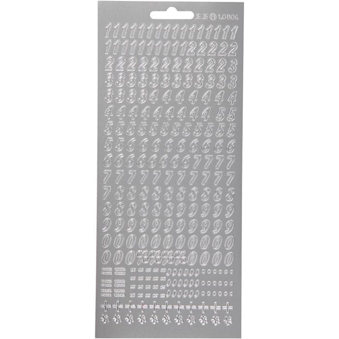 Stickers, numbers, 10x23 cm, silver, 1 sheet